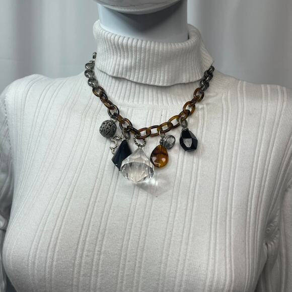 Chico's statement necklace mixed metals signed costume jewelry tortoise resin - Picture 9 of 16